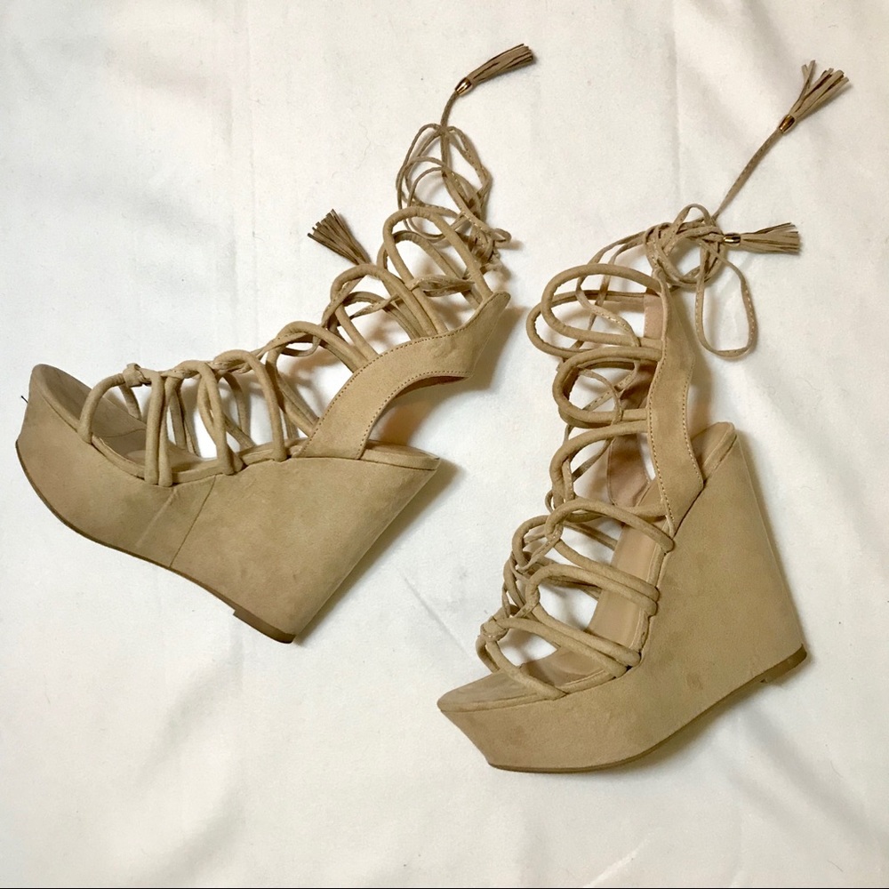 WILD Diva Nude Gladiator Wedges